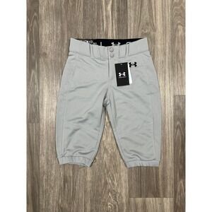 Under Armour Girls Utility Softball Pants Gray Knicker Loose Fit 1375667 YS NWT